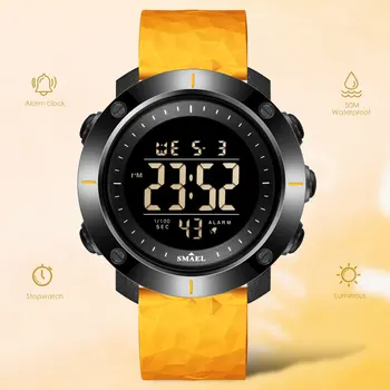SMAEL Vojaški Šport Pazi za Moške Elektronski LED Prikaz Digitalne Ure Oranžna Nepremočljiva ročno uro s Samodejnim Datum Teden часы