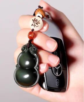 Naravni obsidian avto ključ obesek gourd keychain vrvica za opaljivanje tega