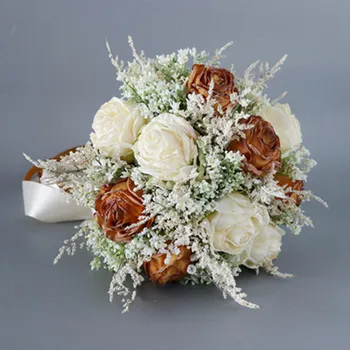 Sen-line nevesta ima cvetje simulacije zgorela rob rose poročni šopek poročni fotografiji dekoracijo ponaredek cvetje
